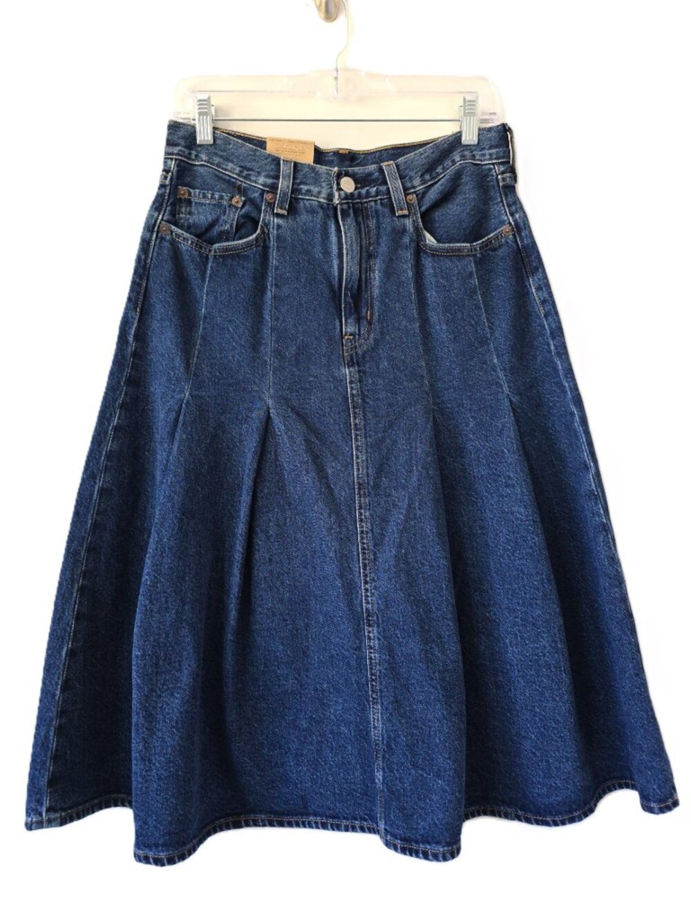 Levi's Pleated Denim A-Line Midi Skirt 27 Dark Wash NWT
